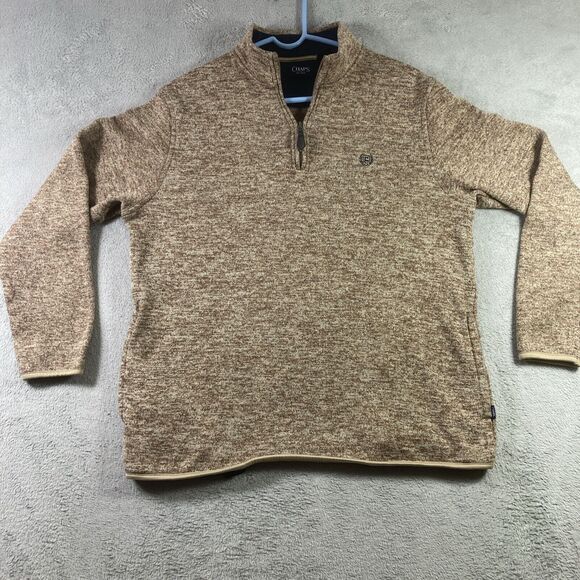 Chaps Sweater Men Large Brown 1/4 Zip Pullover Fleece Sweatshirt Pockets Logo - Picture 1 of 16